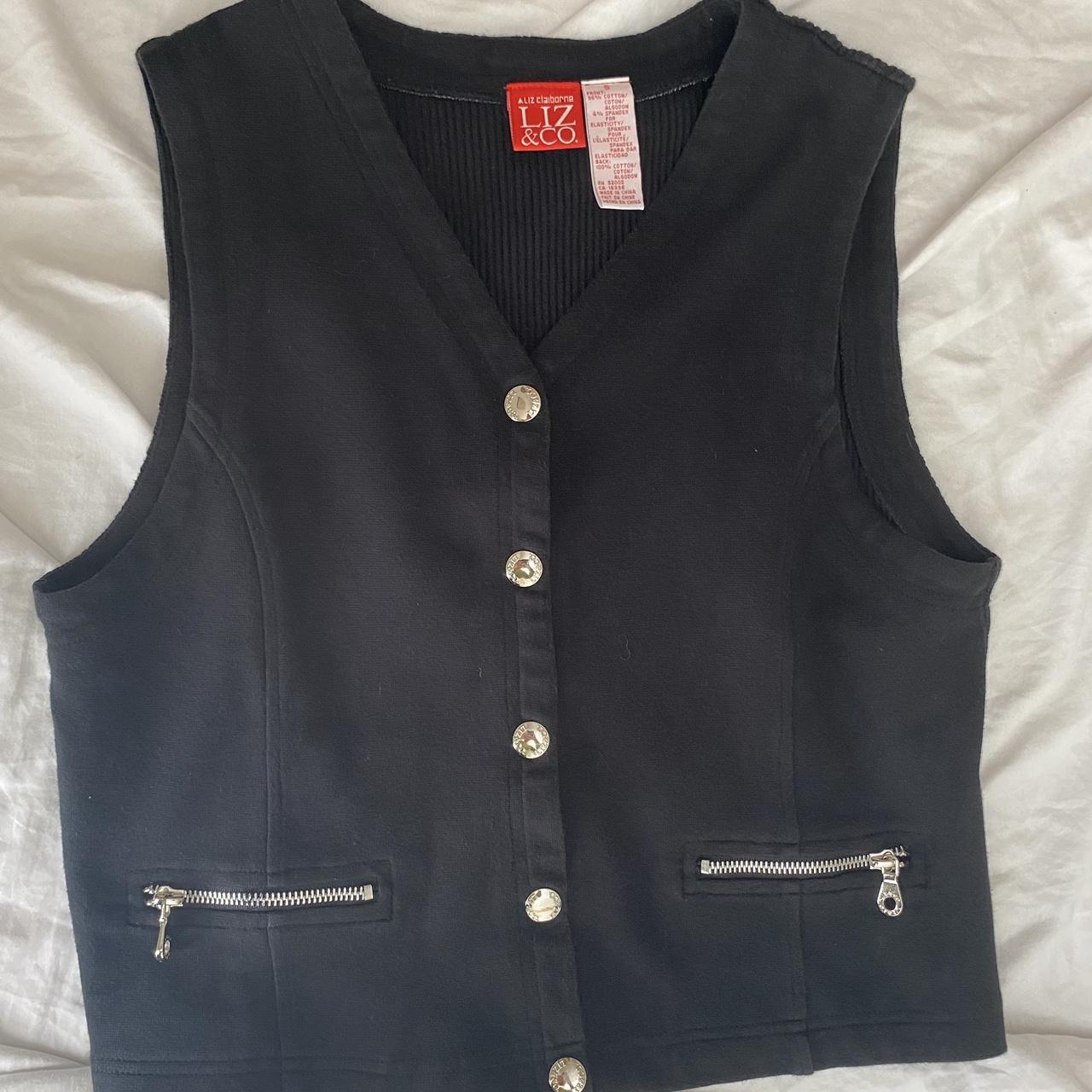 vintage y2k black vest w silver detailing size... - Depop