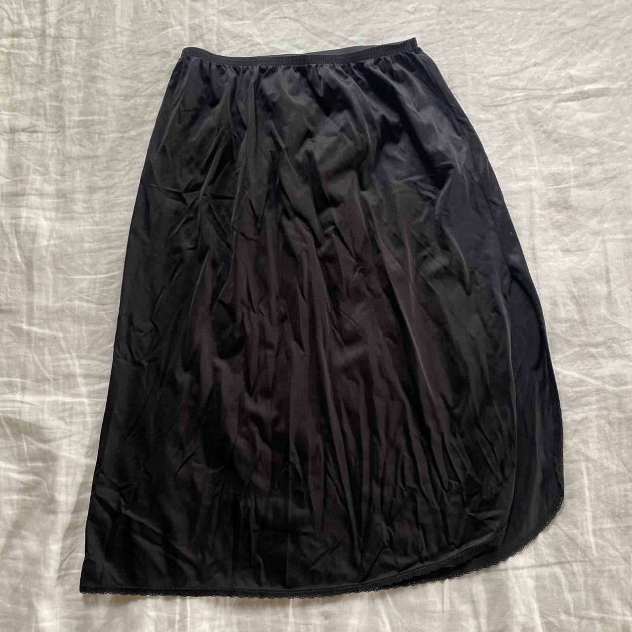 Black Slip Skirt knee length midi skirt Size... - Depop