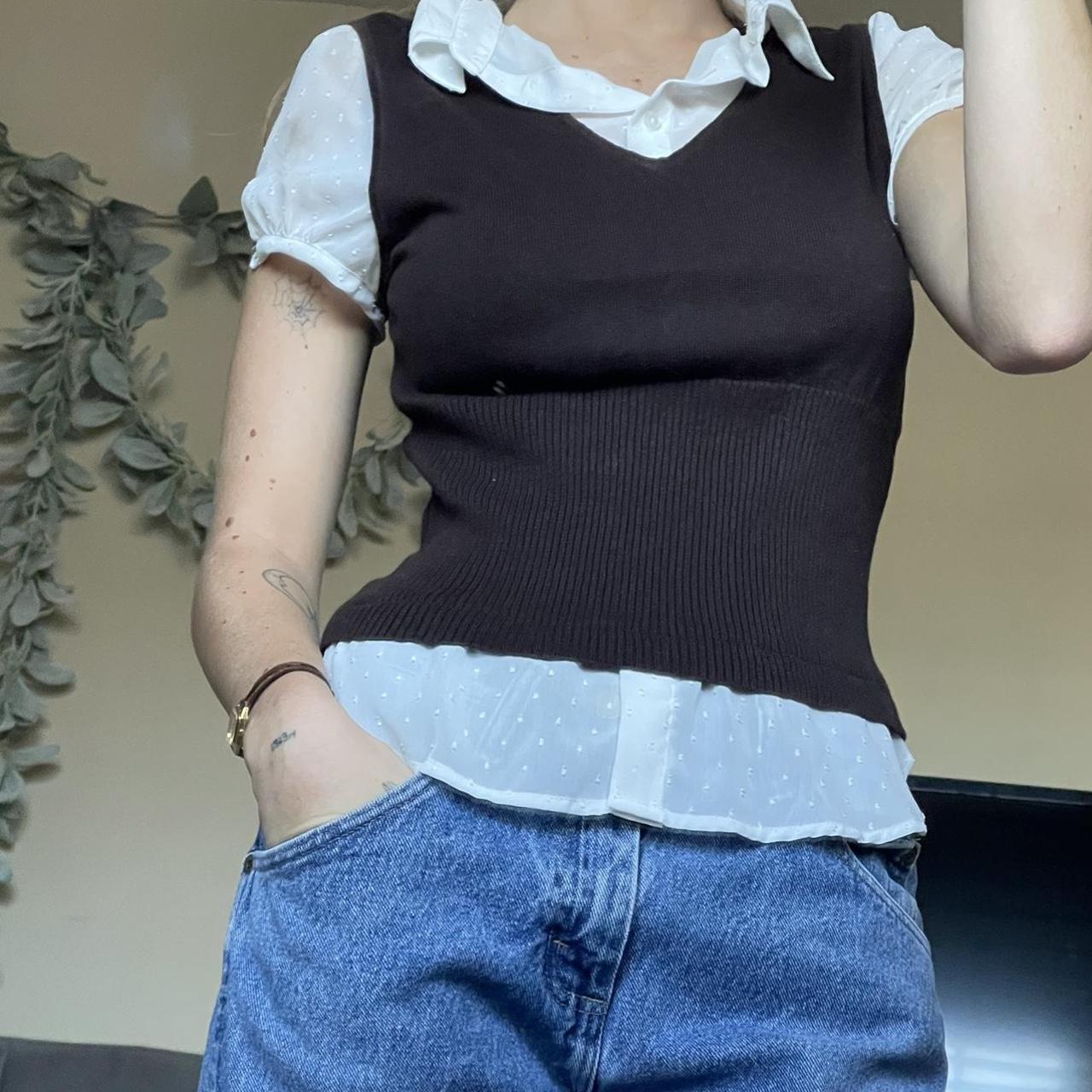 Cutest brown and white layered top! In perfect... - Depop