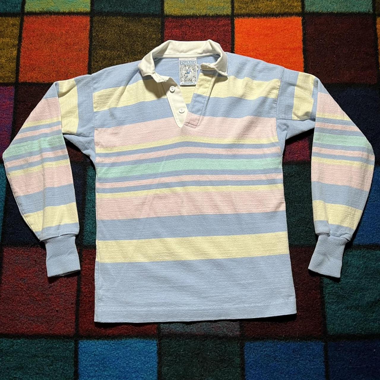 Vintage 90s Lands End Pastel Striped Rugby Shirt in...
