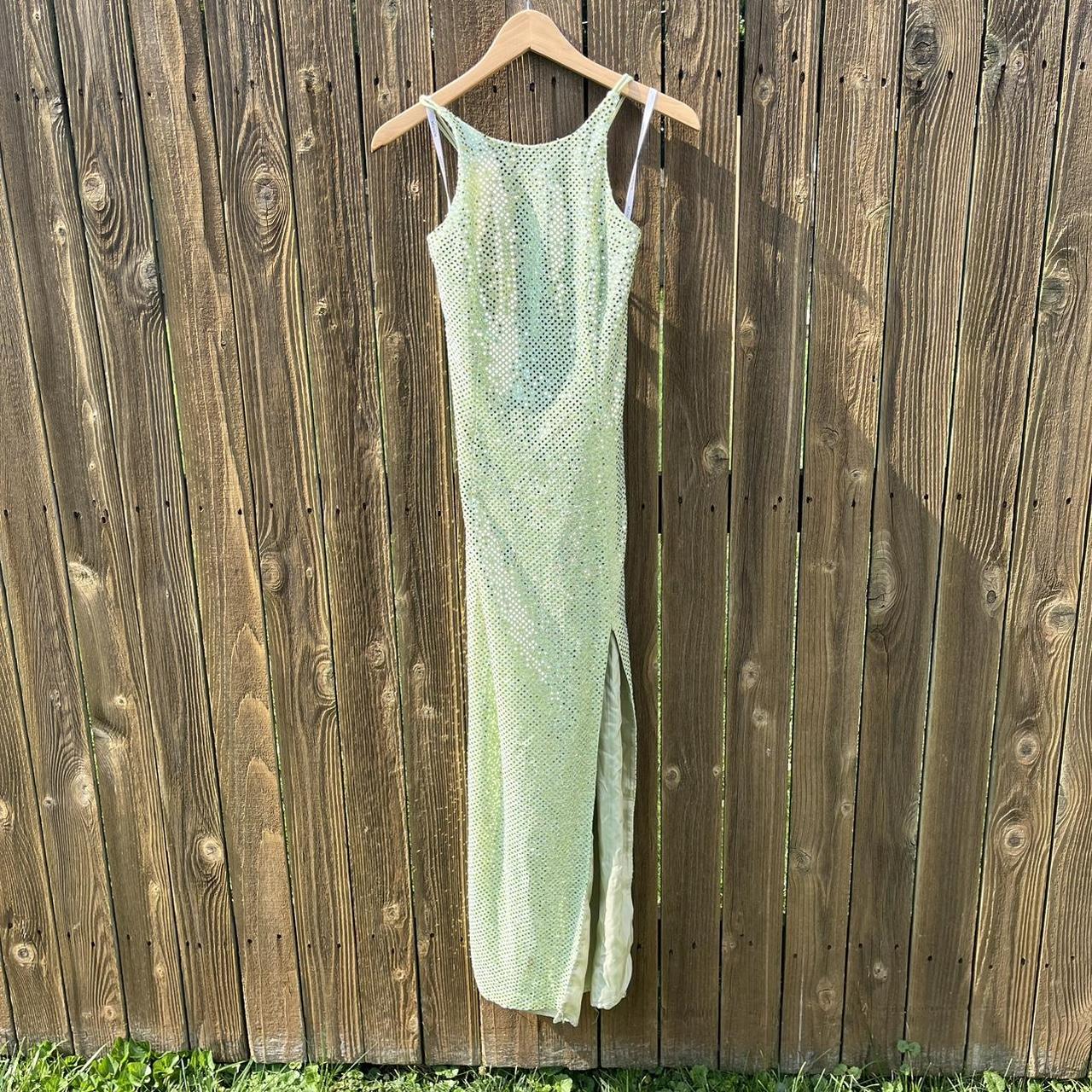 Vintage Y2K Roberta Green Sequin Dress in size 3/4... Depop