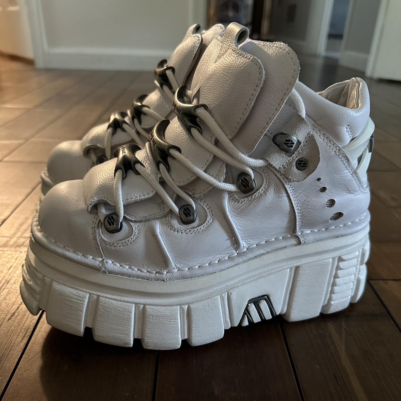 New Rock white metallic S53 leather platform... - Depop