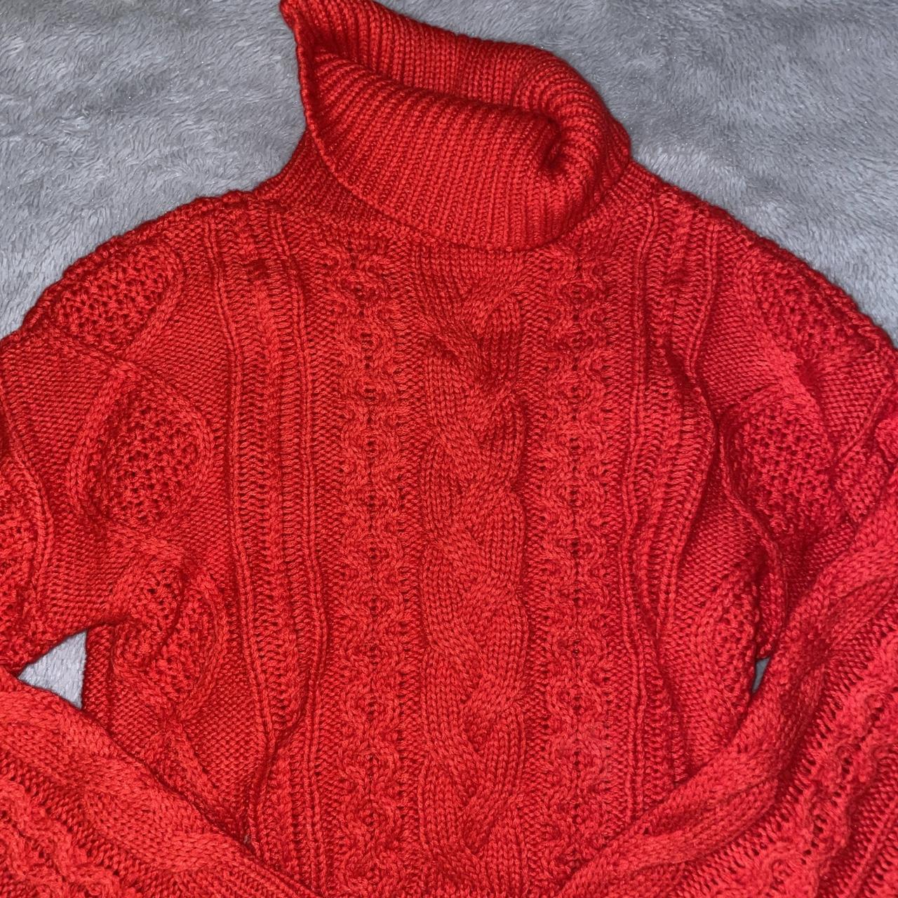 NEW LOOK Red Knitted Roll Neck Cropped Jumper... - Depop