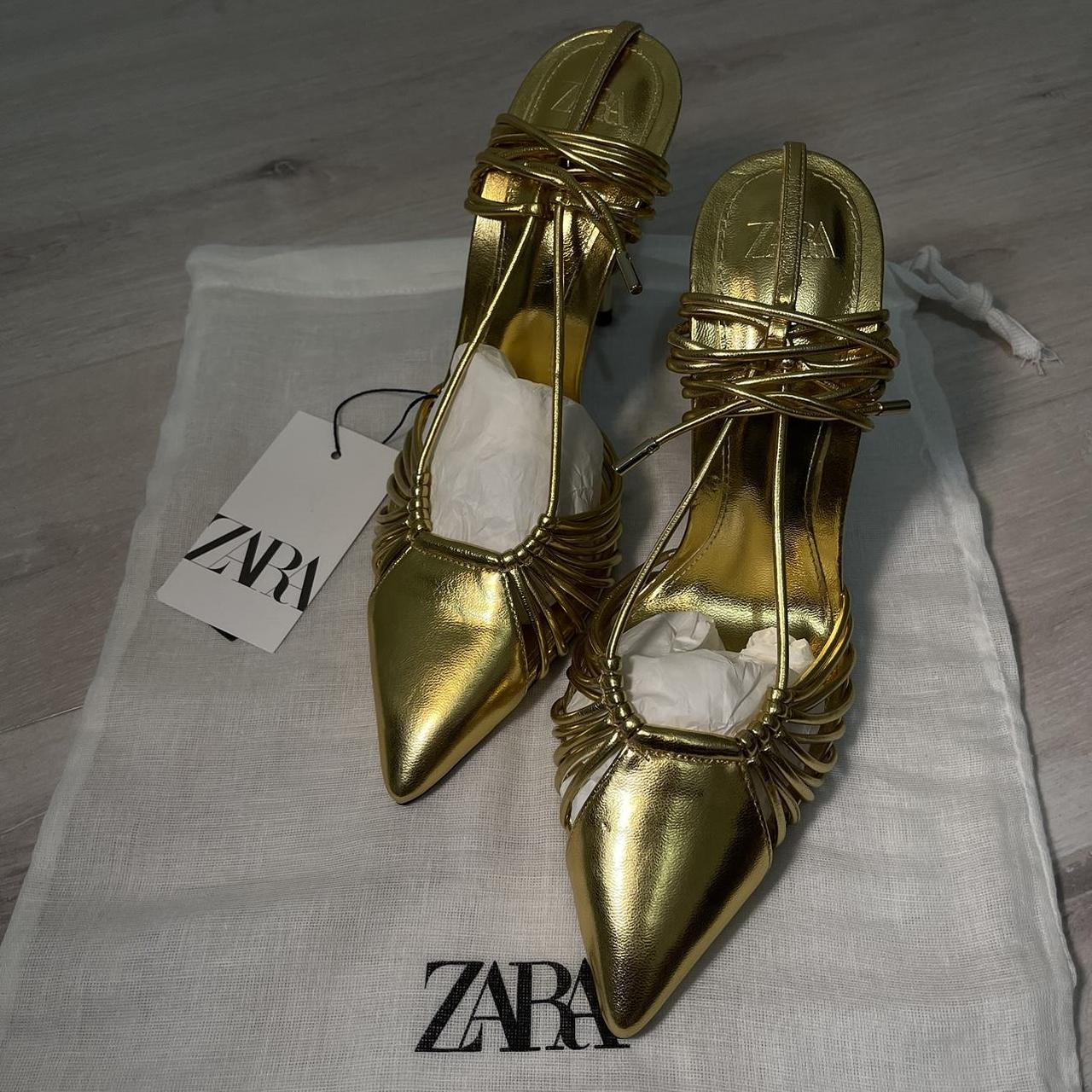 Zara Women's Gold Footwear | Depop