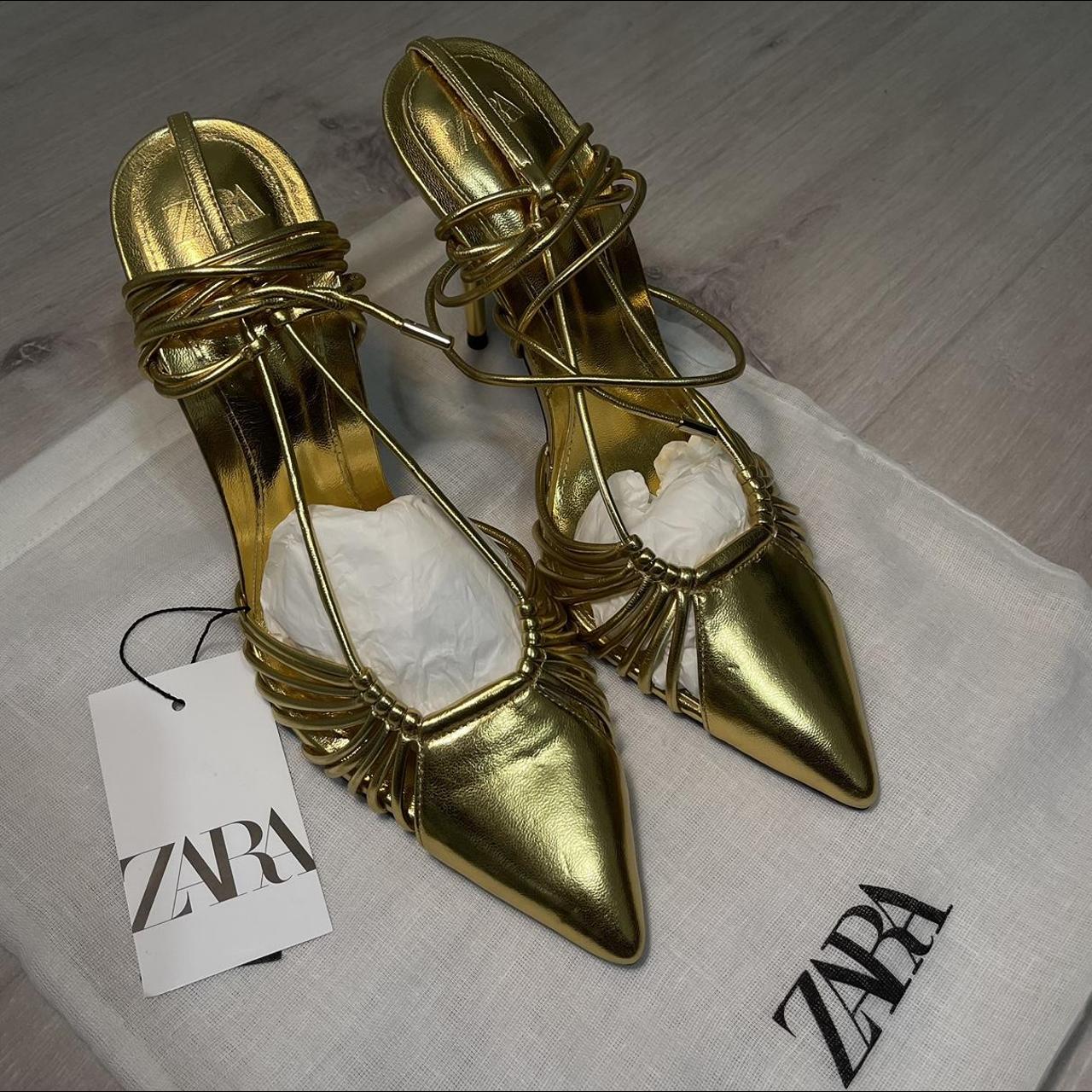 Zara Women's Gold Footwear | Depop