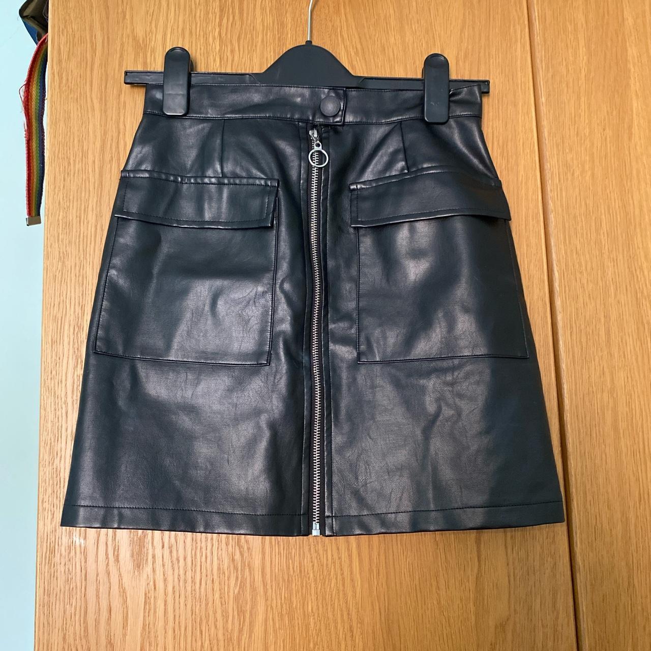 Leather black skirt perfect for a night out can we... - Depop
