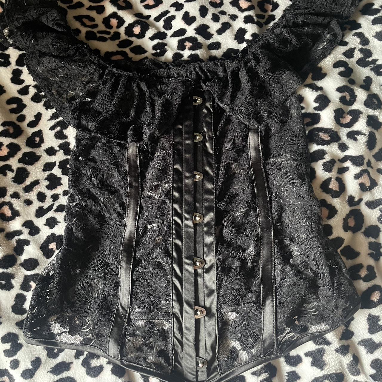 Cutest goth lacey corset top. no brand or size but... - Depop
