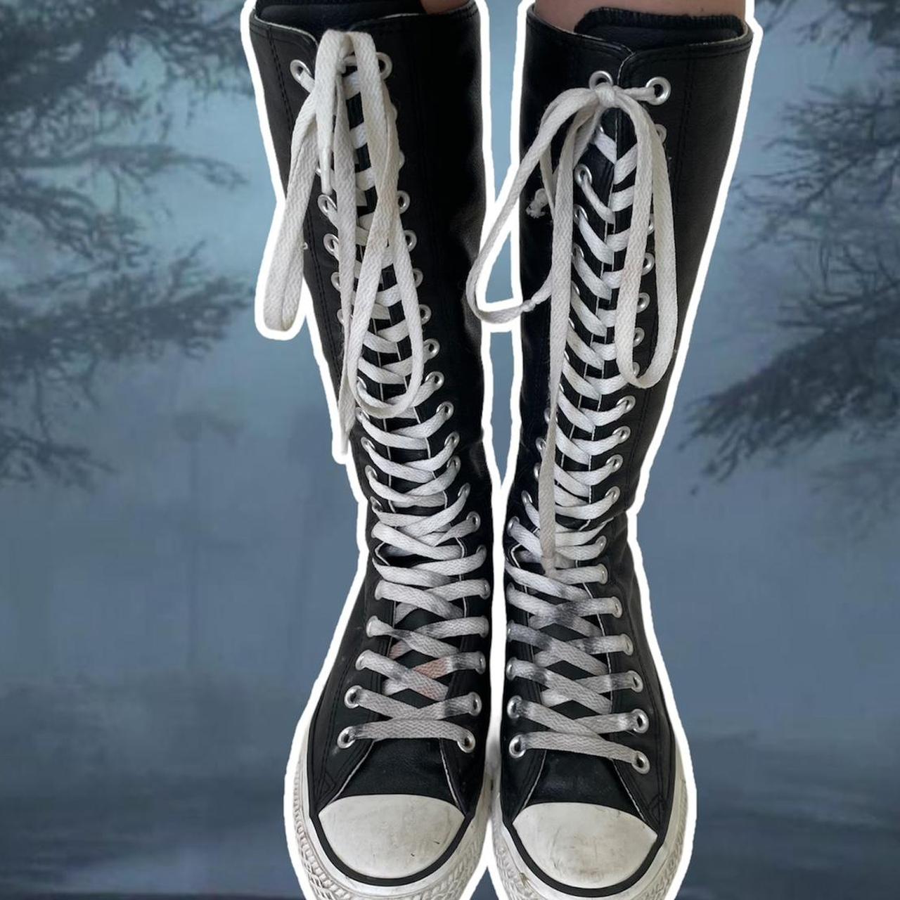 Leather knee high converse , #monsterhigh #y2k...