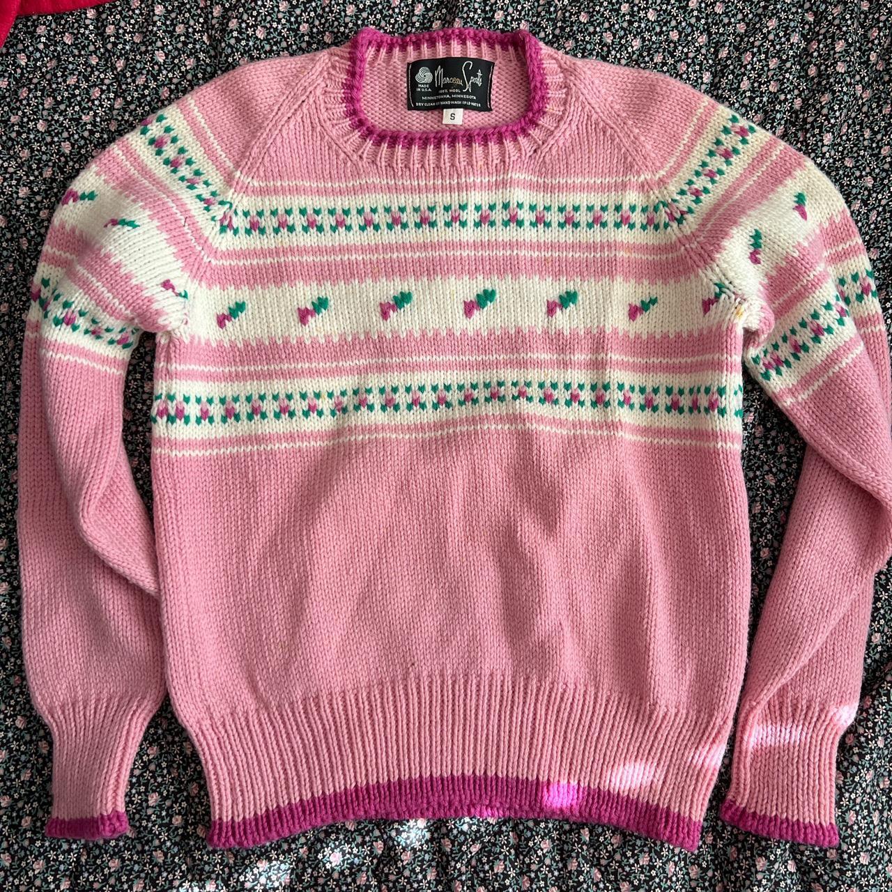 Vintage 80s Pink 100% wool sweater! Super cute size... - Depop