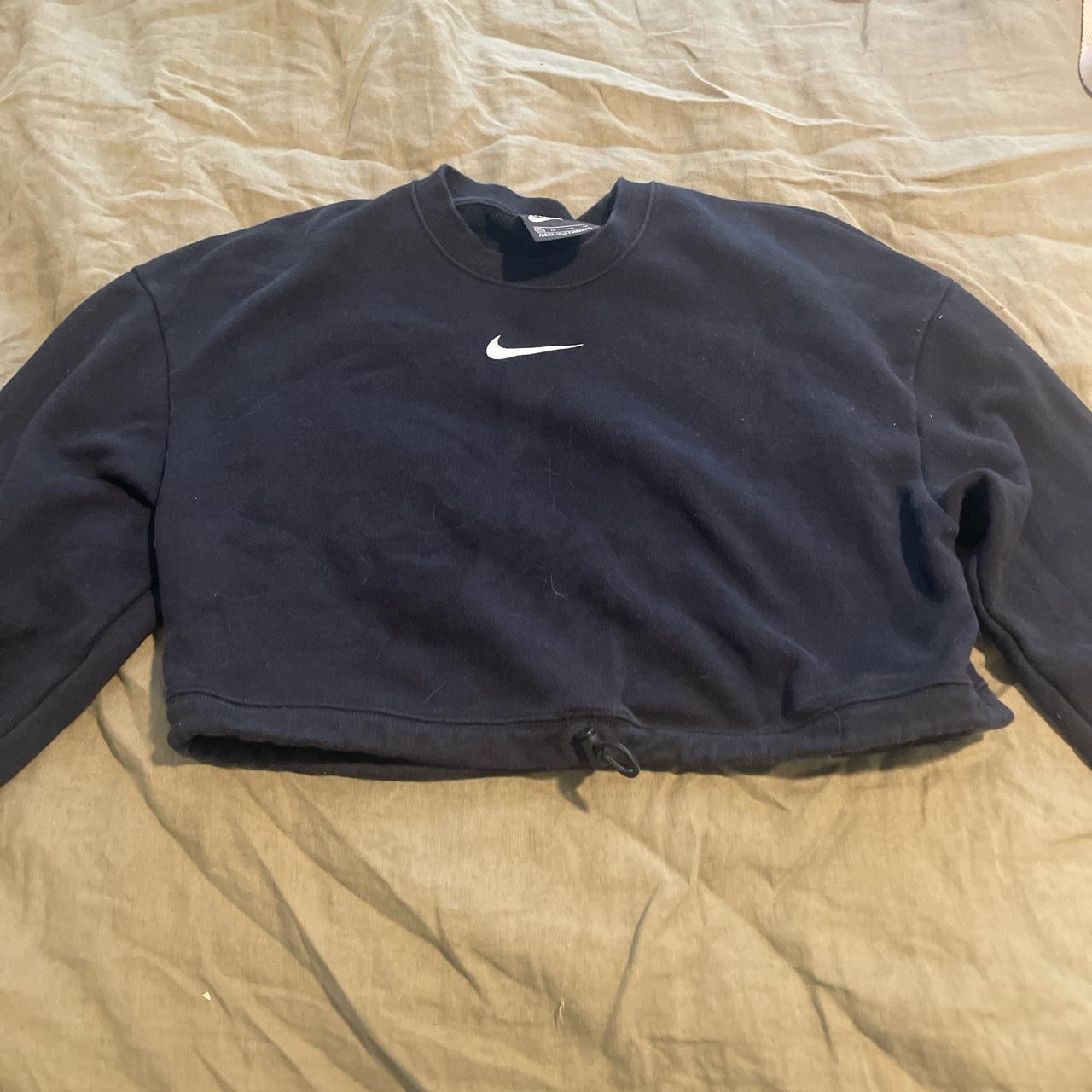 nike drawstring waist cropped sweatshirt in black Depop