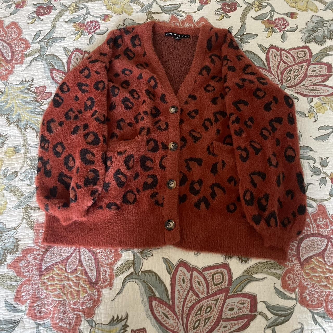 HYFVE fuzzy orange cheetah print cardigan with