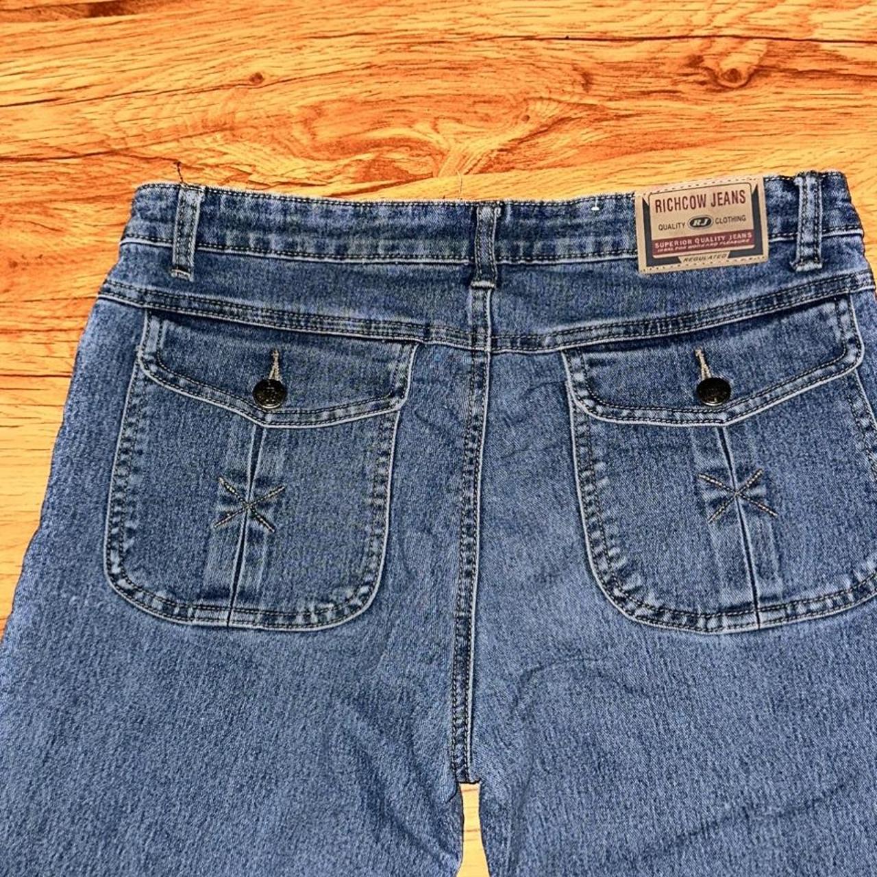 cool 90s jeans low rise and bootcut front has cool... - Depop