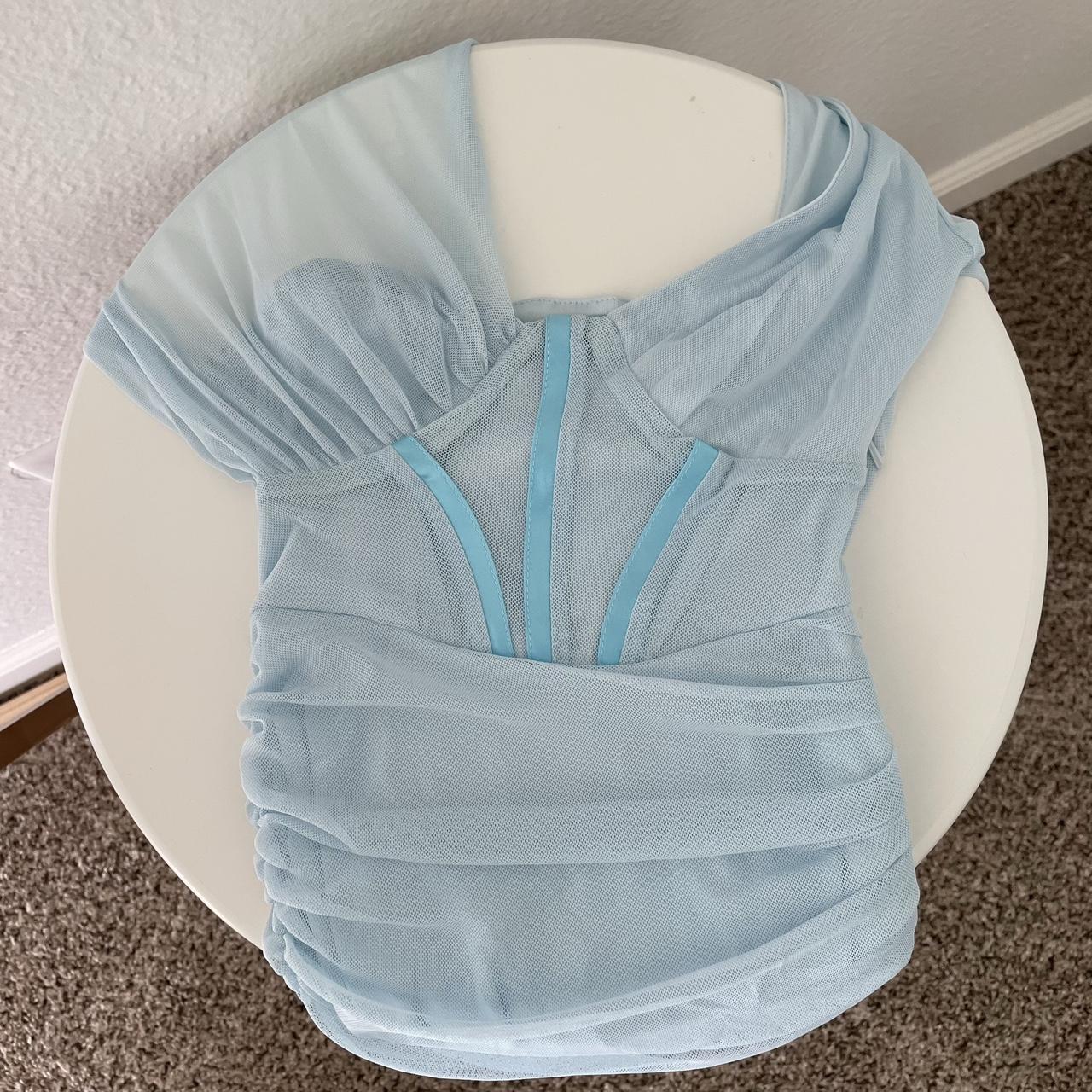 Angelic Mesh Long Sleeve Mini Dress in Turquoise