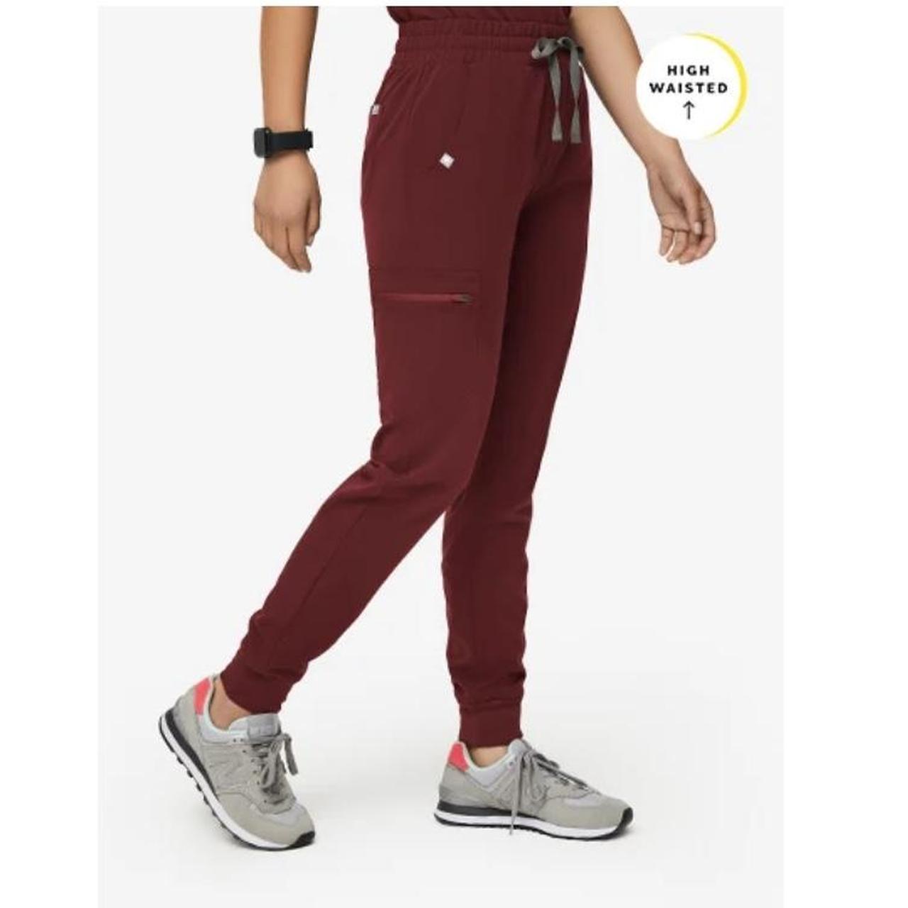 FIGS High Waisted Zamora Joggers in Burgundy with... Depop