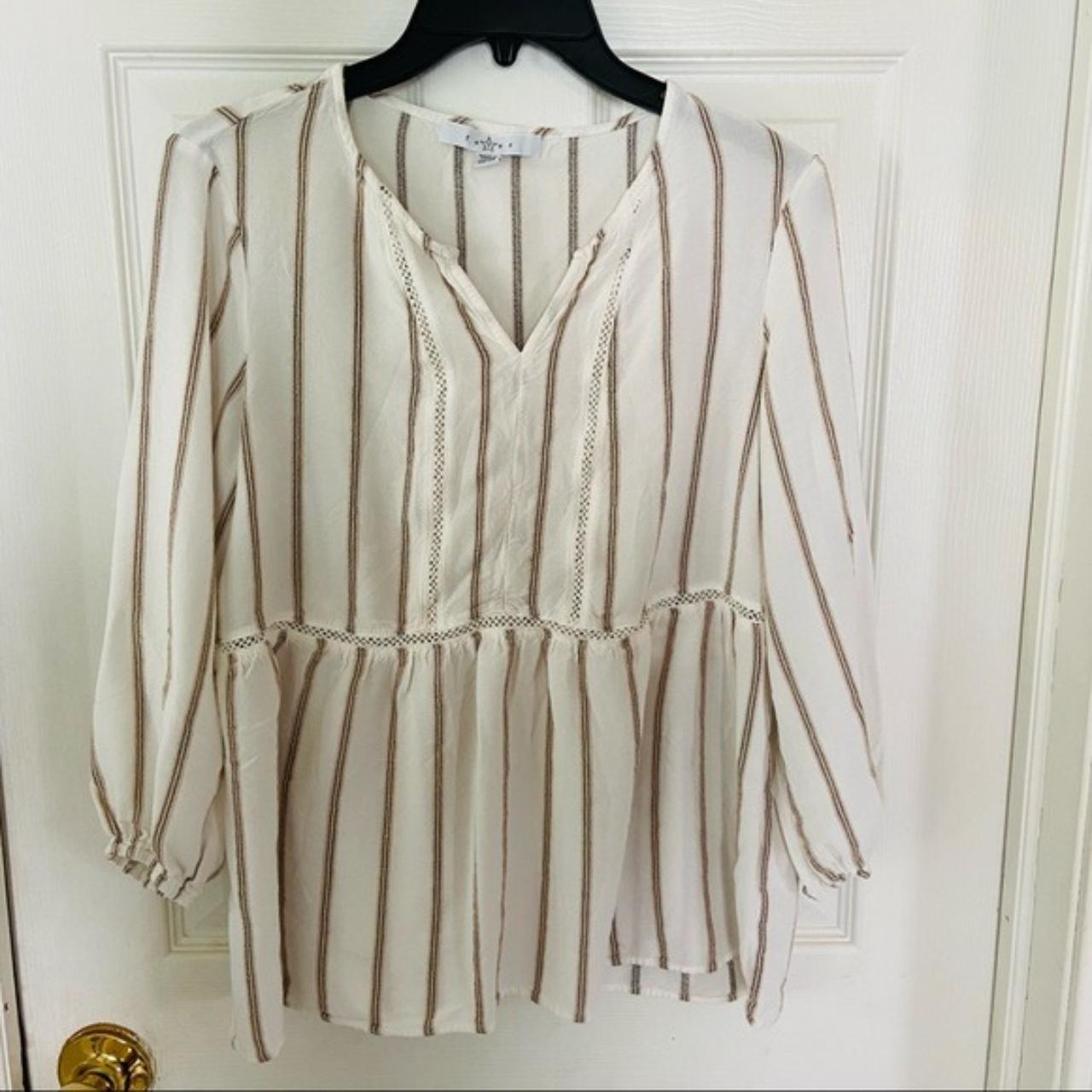 Fever Women's White and Tan Blouse | Depop