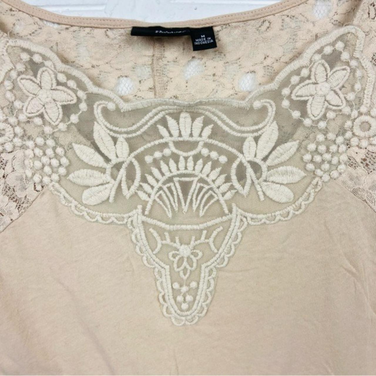 A.N.A tan beige cotton lace short sleeve shirt size... - Depop