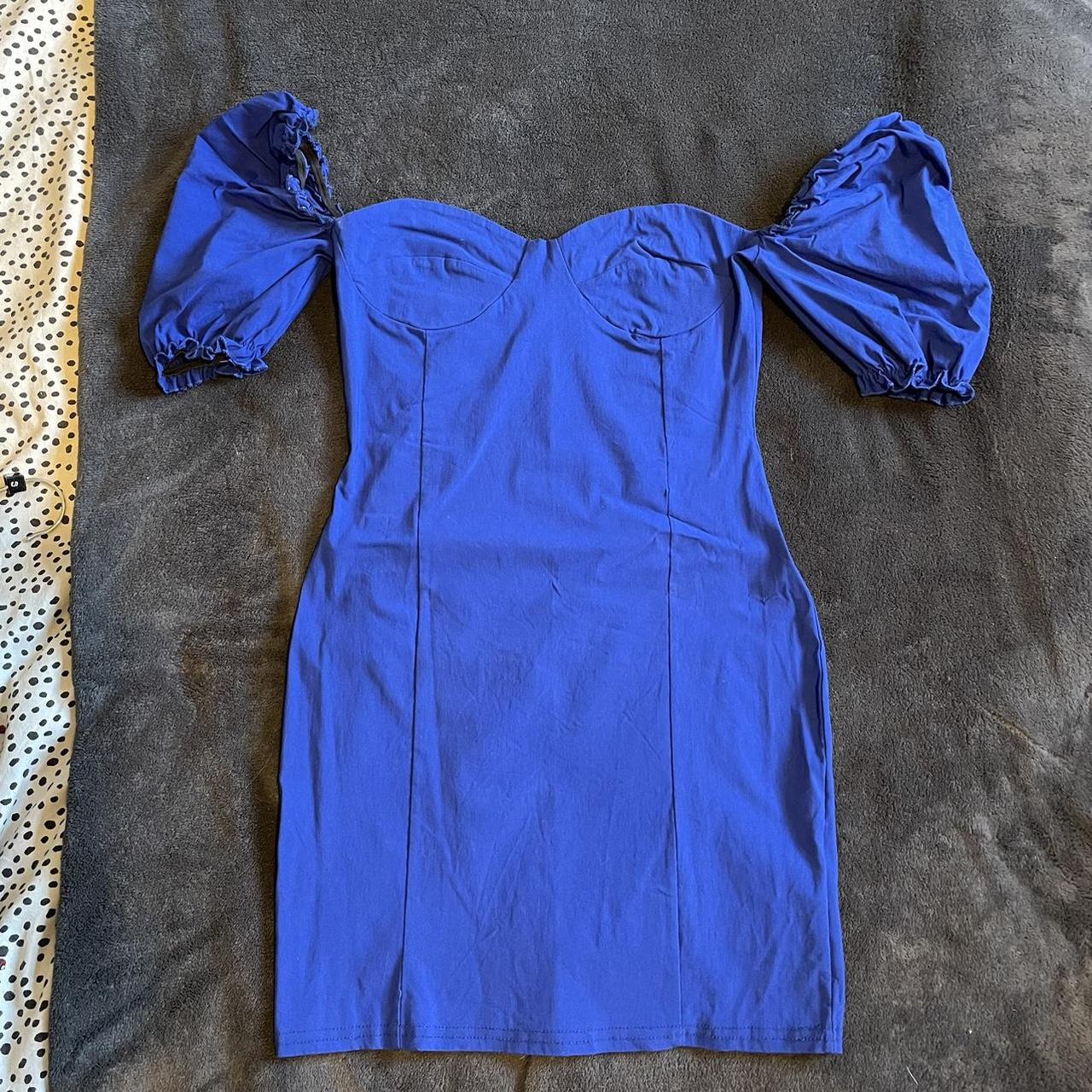 Royal blue puff sleeves bodycon mini dres Size 6 I... - Depop