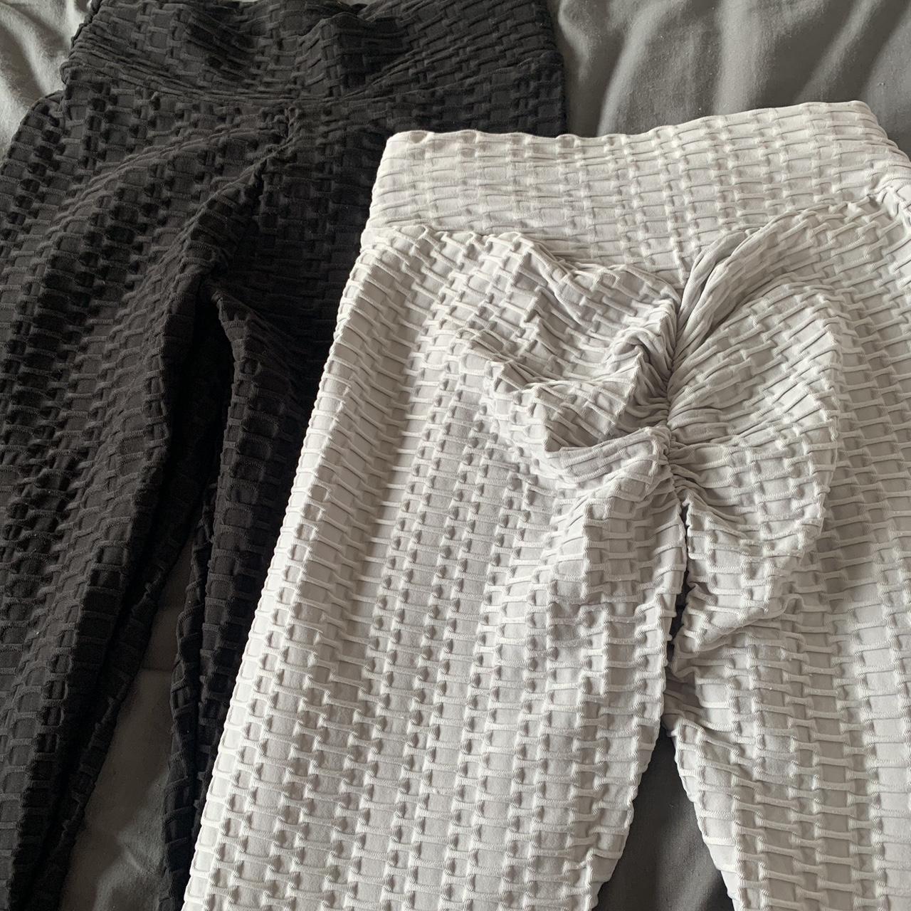 Black and grey scrunch leggings worn maybe twice in... - Depop