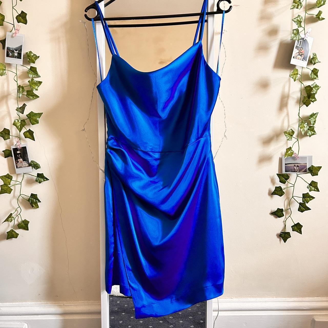 zara royal blue satin cowl neck bodycon mini dress.... Depop