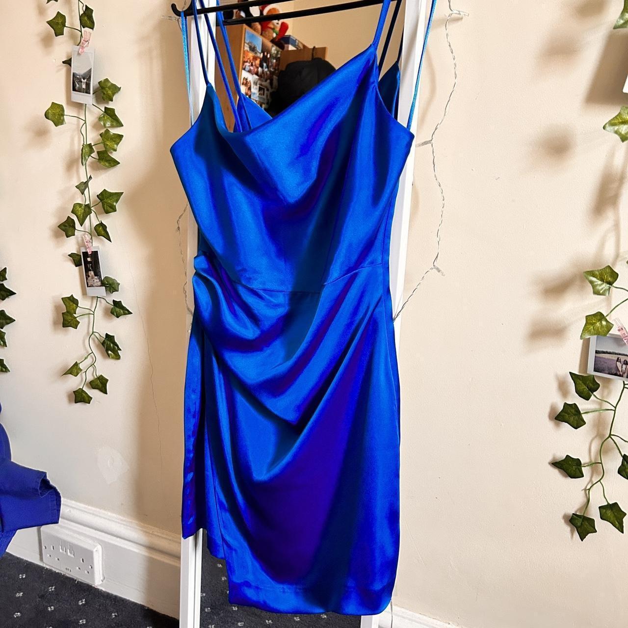 zara royal blue satin cowl neck bodycon mini dress.... Depop