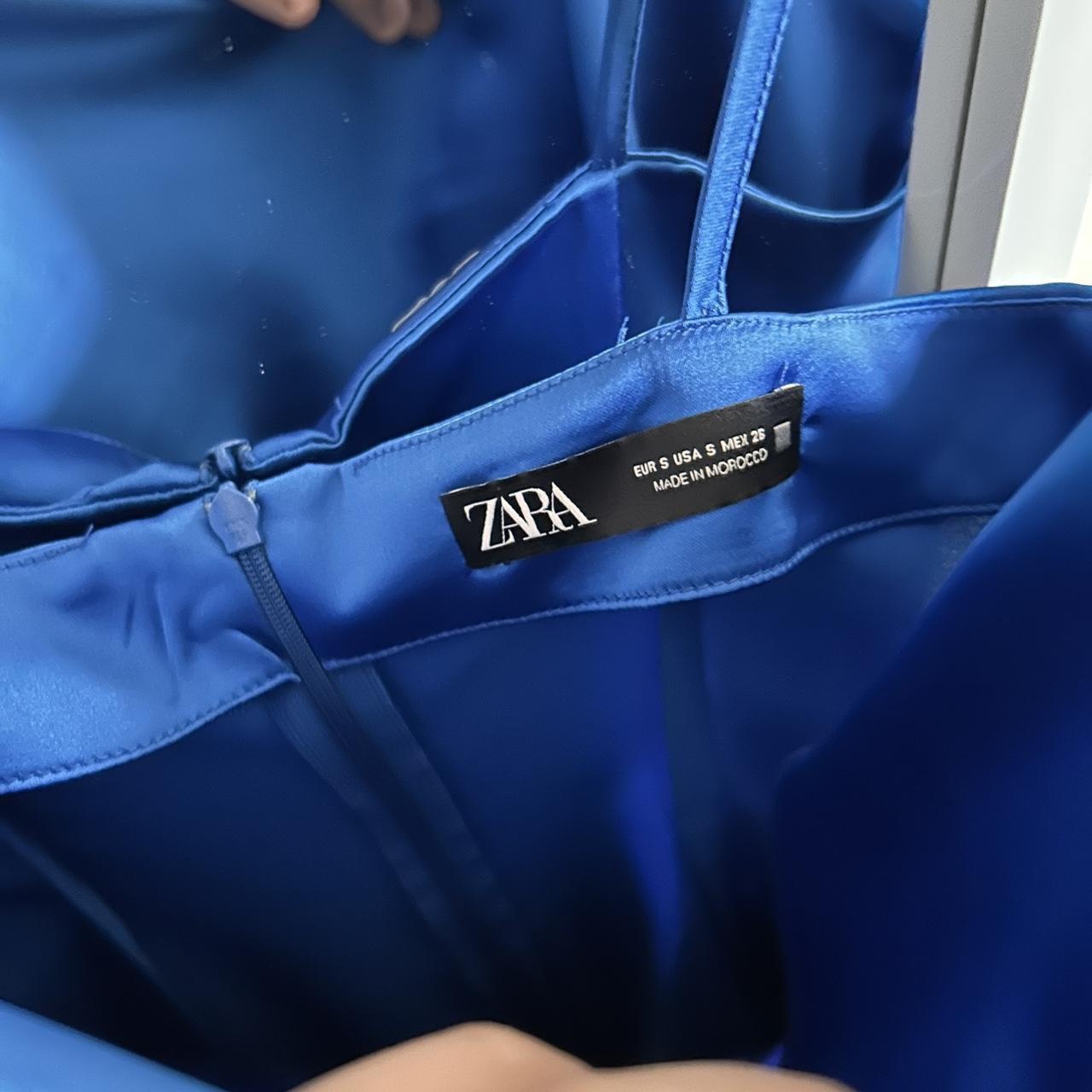 zara royal blue satin cowl neck bodycon mini dress.... Depop