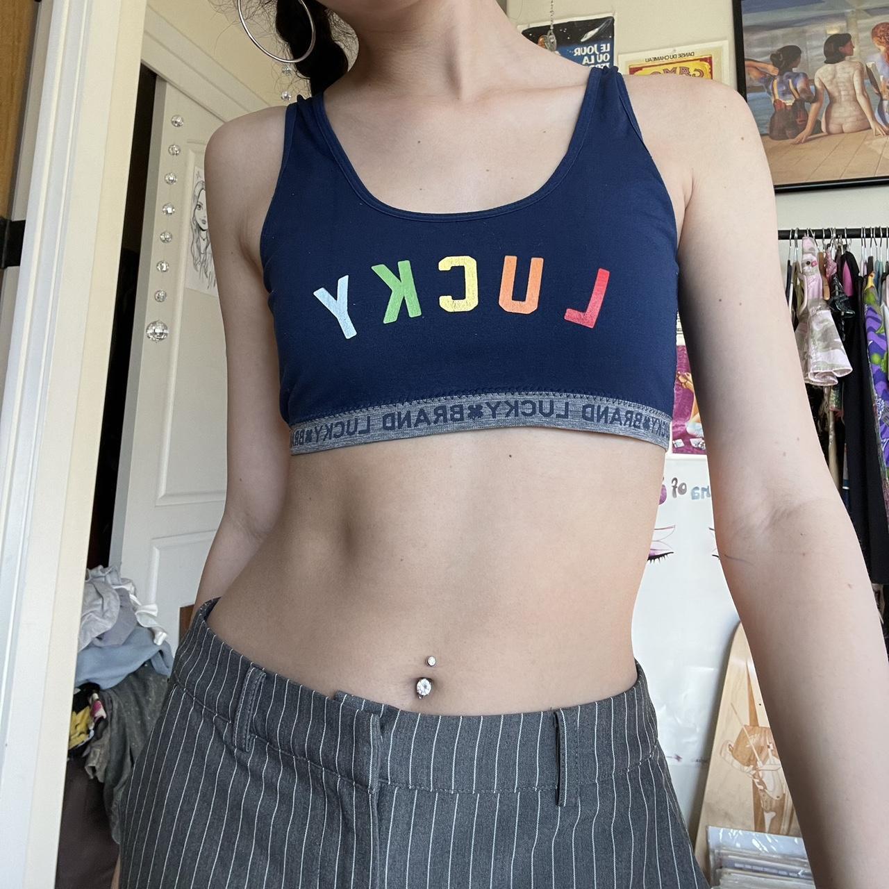 lucky brand sports bra🌈⭐️ navy with rainbow letters - Depop