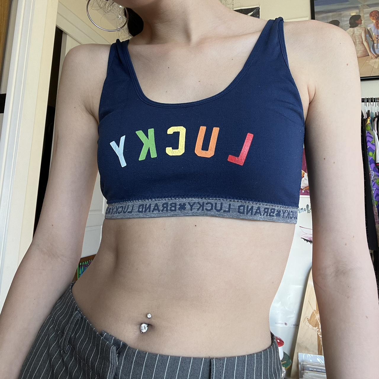 lucky brand sports bra🌈⭐️ navy with rainbow letters - Depop