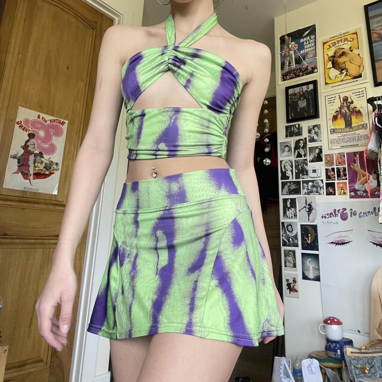 I.AM.GIA Women's Green and Purple Dress Depop