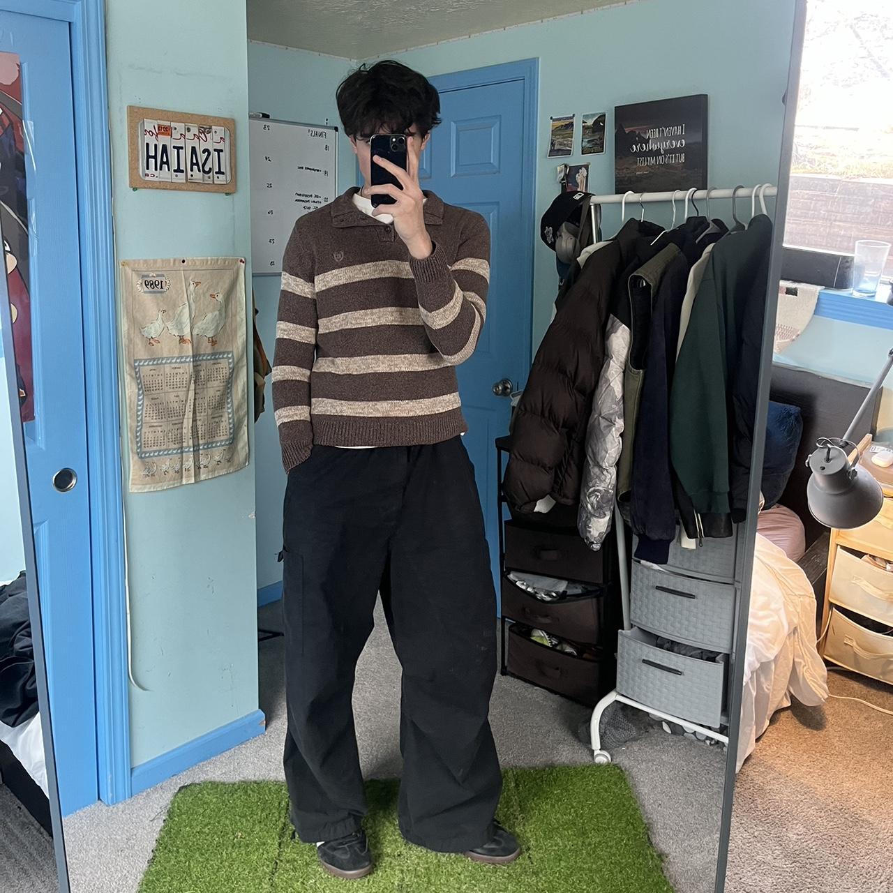 Brown Striped Grandpa Sweater Chaps / m / dope... - Depop