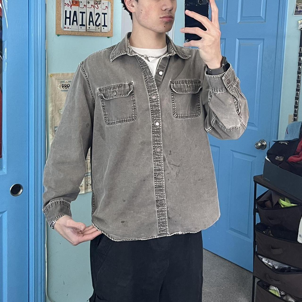 Men's Brown and Grey Shirt Depop