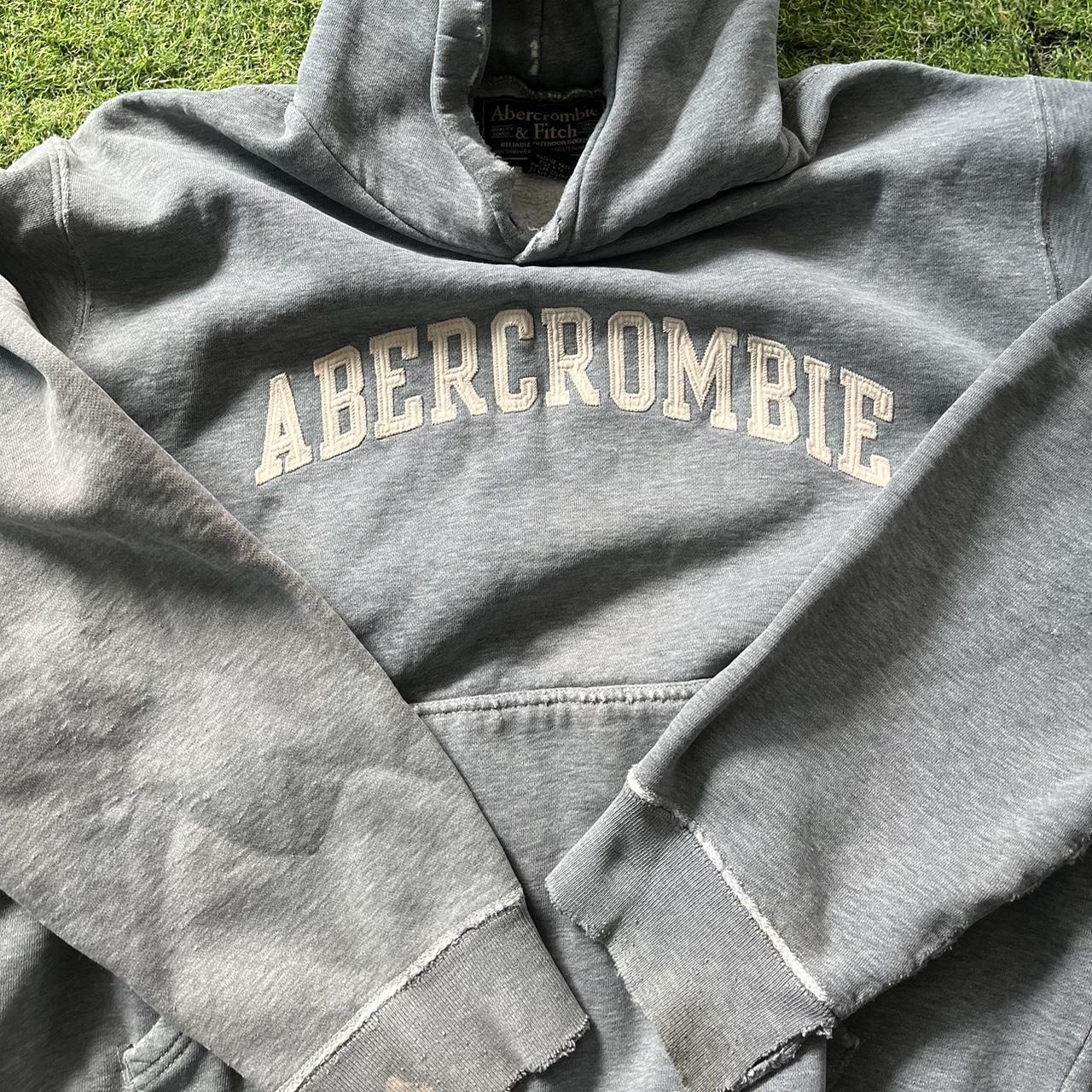 Abercrombie & Fitch Men's Grey and Cream Hoodie Depop