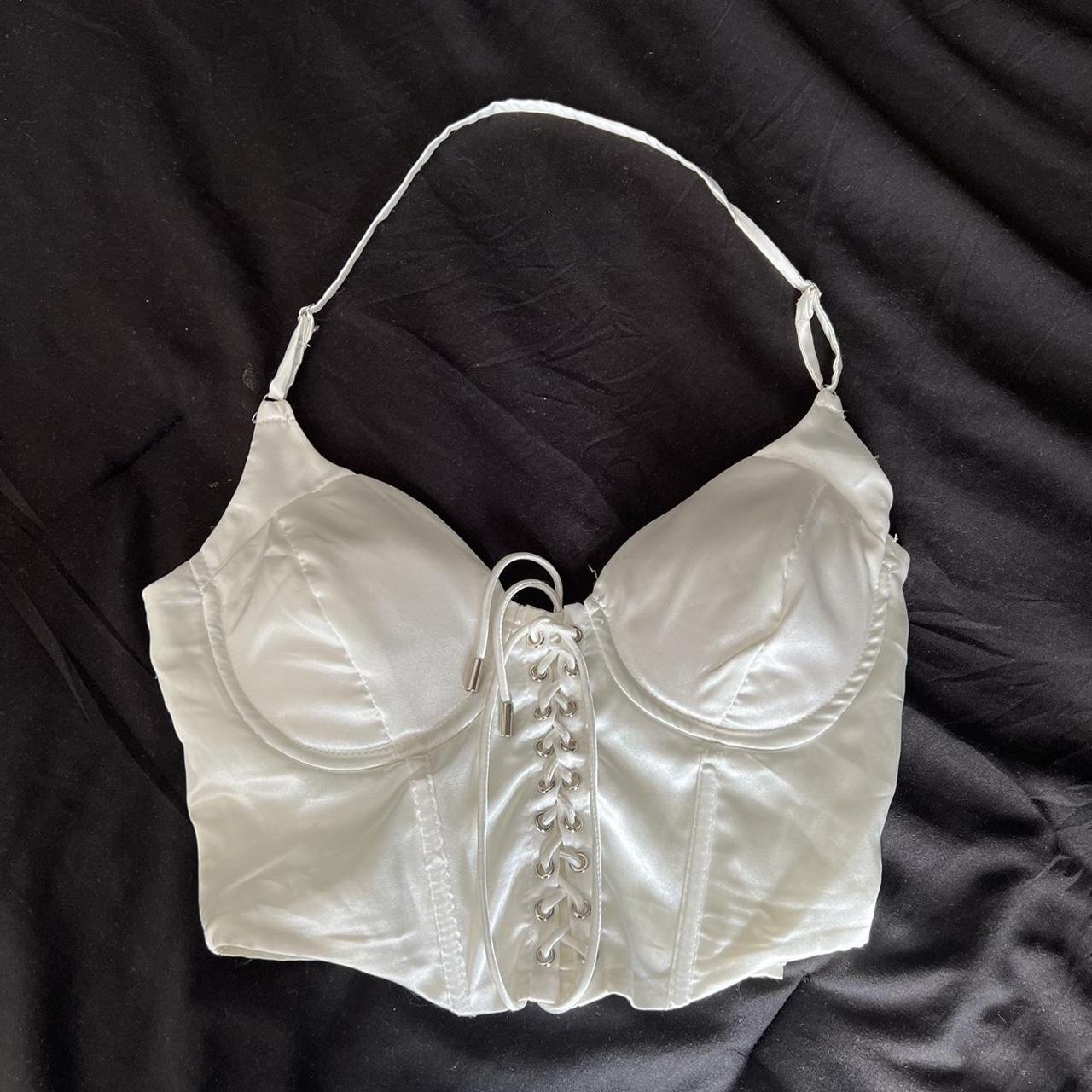 satin white corset top bra cup size would fit b-c - Depop