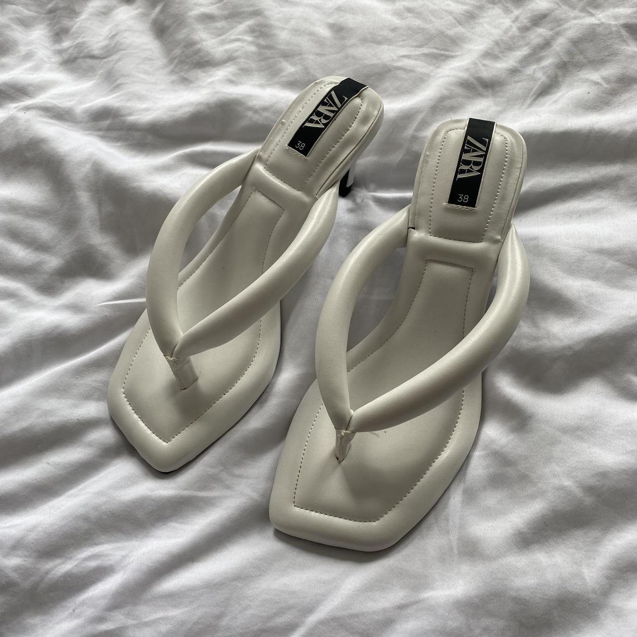 Zara white heeled thong flip flops. Never worn Depop