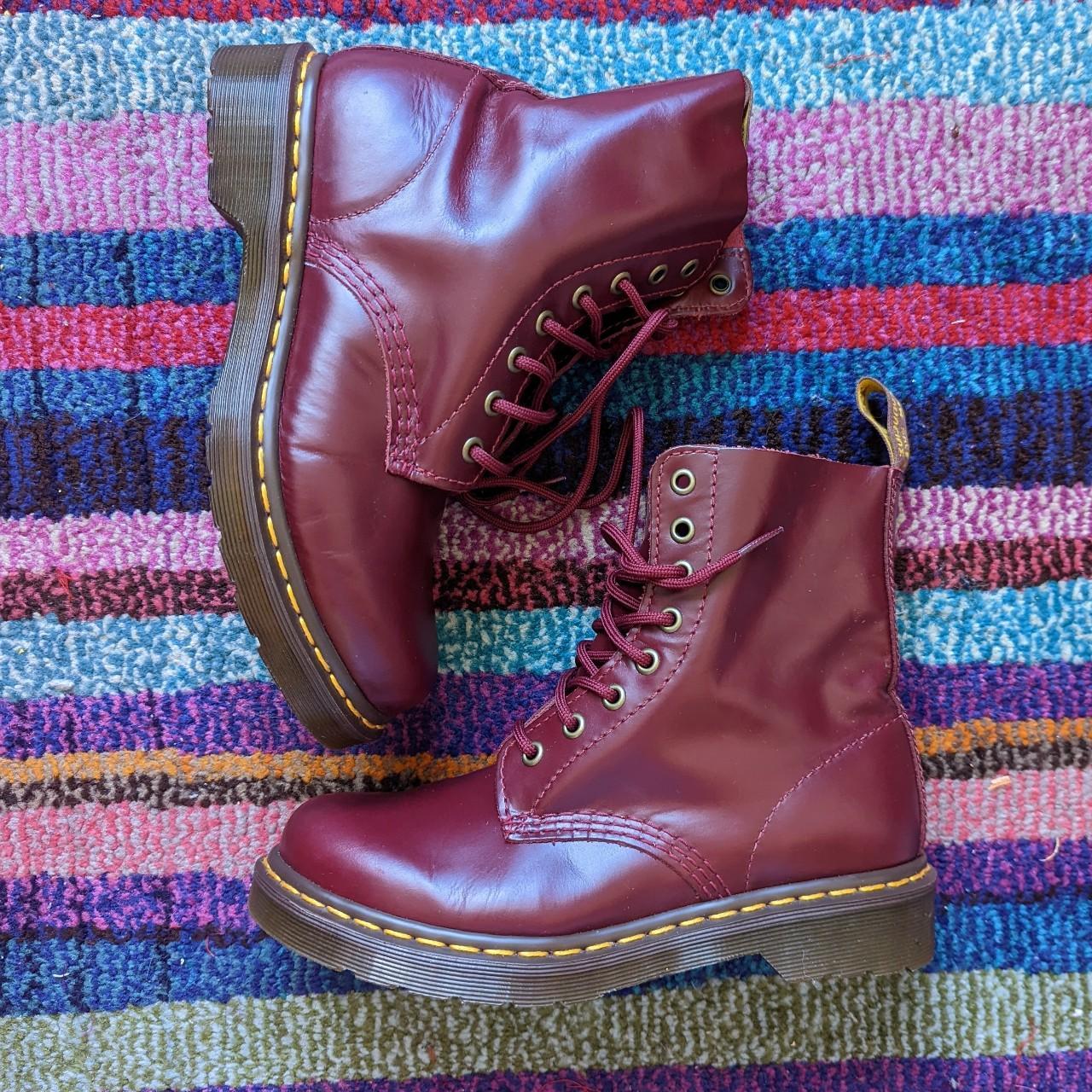 Dr Martens Womens Red And Burgundy Boots Depop