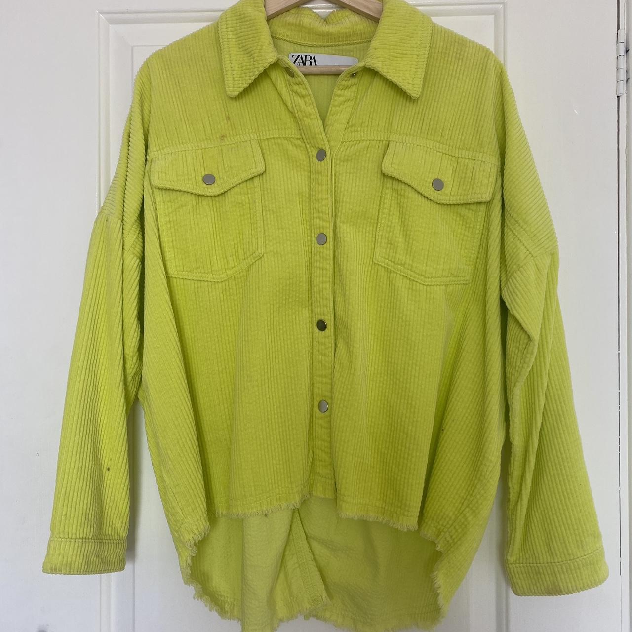 Zara Corduroy Shirt Neon Yellow/Lime Depop
