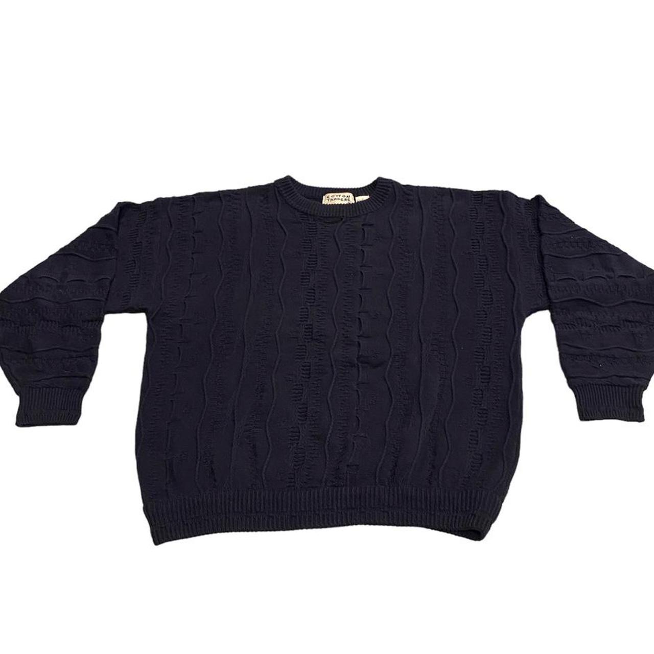 navy blue monochrome coogi style grandpa crewneck... - Depop