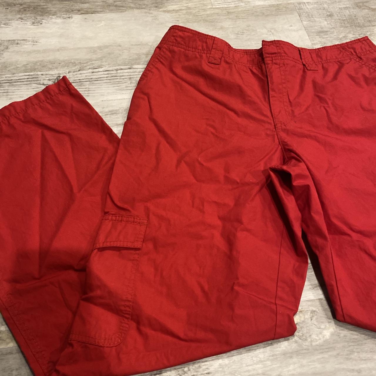 y2k red baggy wide leg cargo carpenter style cotton... - Depop