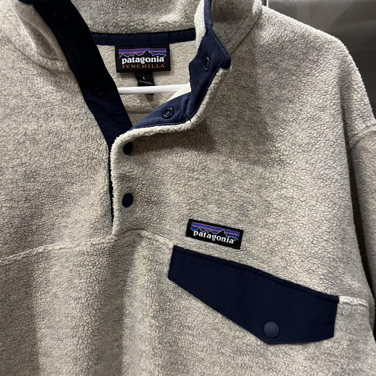 Patagonia syncilla grey and navy top Size L only... - Depop