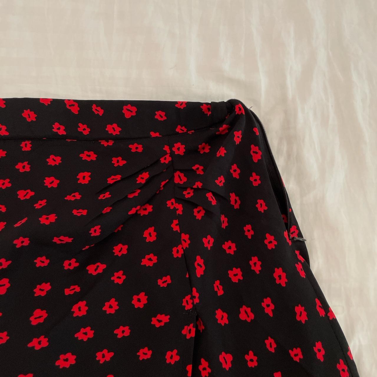 Red and black midi skirt With slit Princess Polly... Depop