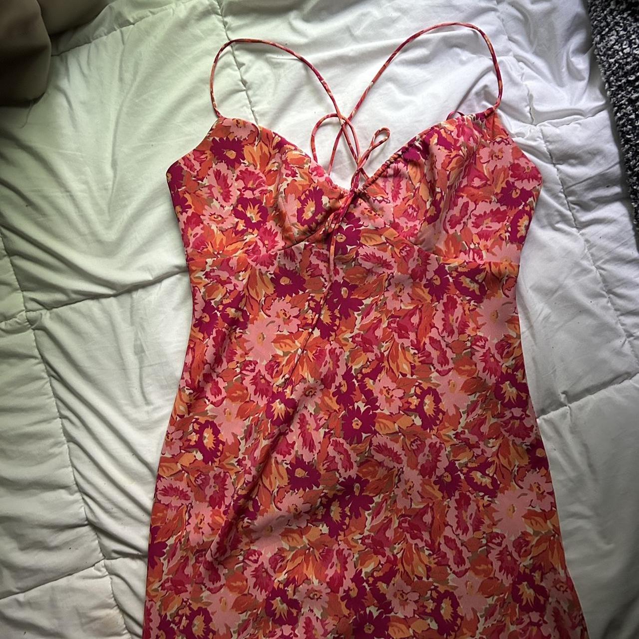 Express Women's Pink and Orange Dress Depop