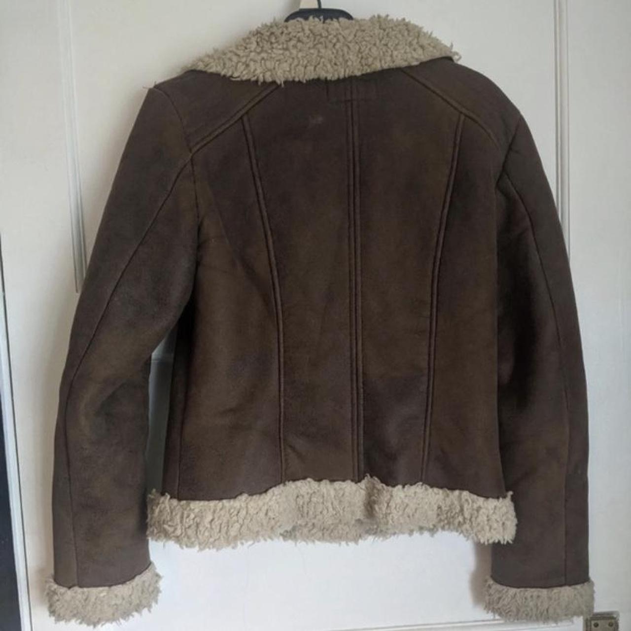 H&M brown suede Borg aviator jacket with faux fur... - Depop