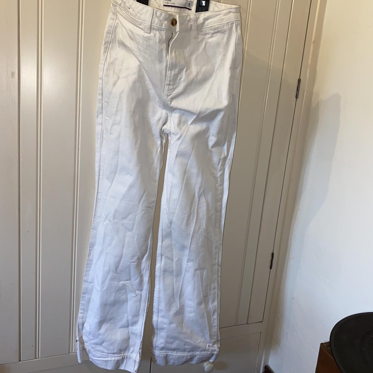 Next flare high waisted white jeans Size is 8 long... - Depop