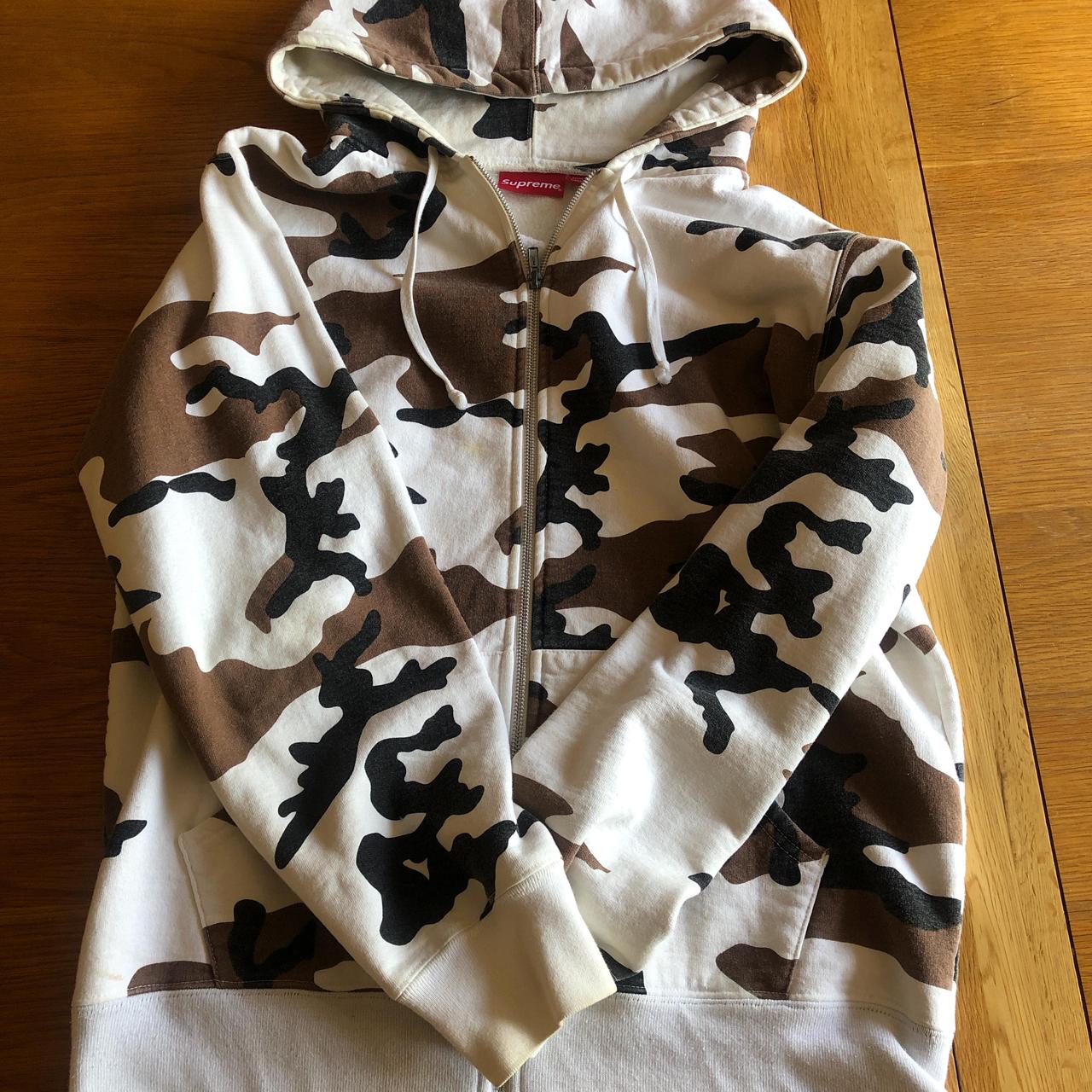 Supreme FW16 Rib Logo Zip Up Hoodie Cow Camo Depop