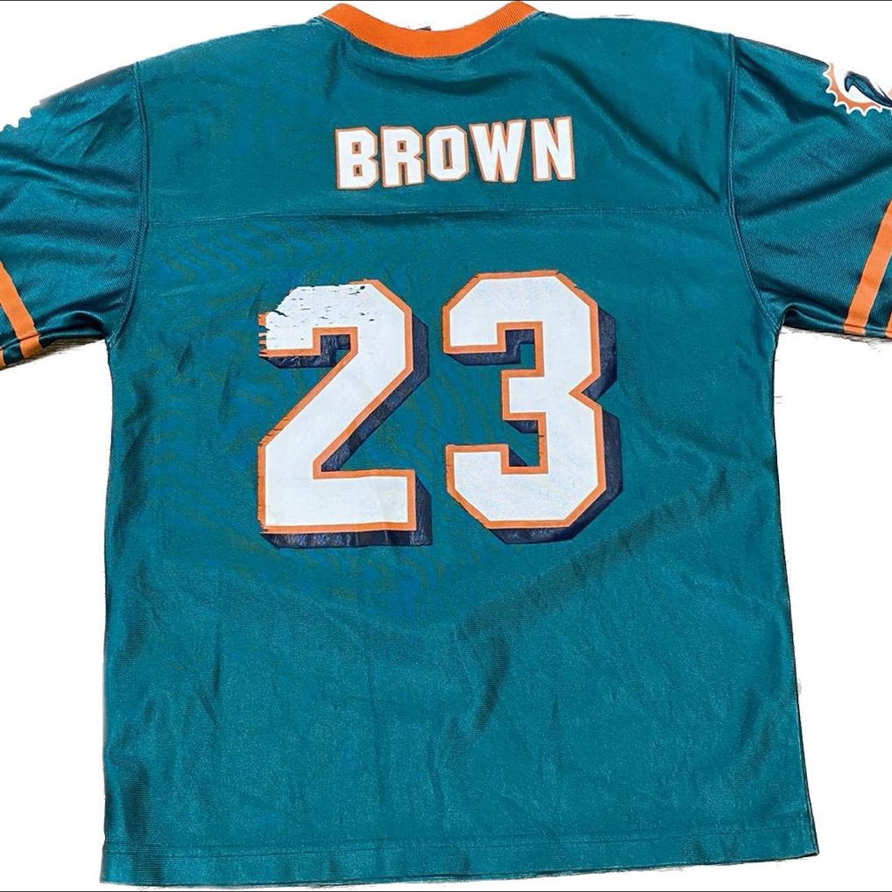 Y2K NFL Miami Dolphins Jersey Medium 23 Brown - Depop