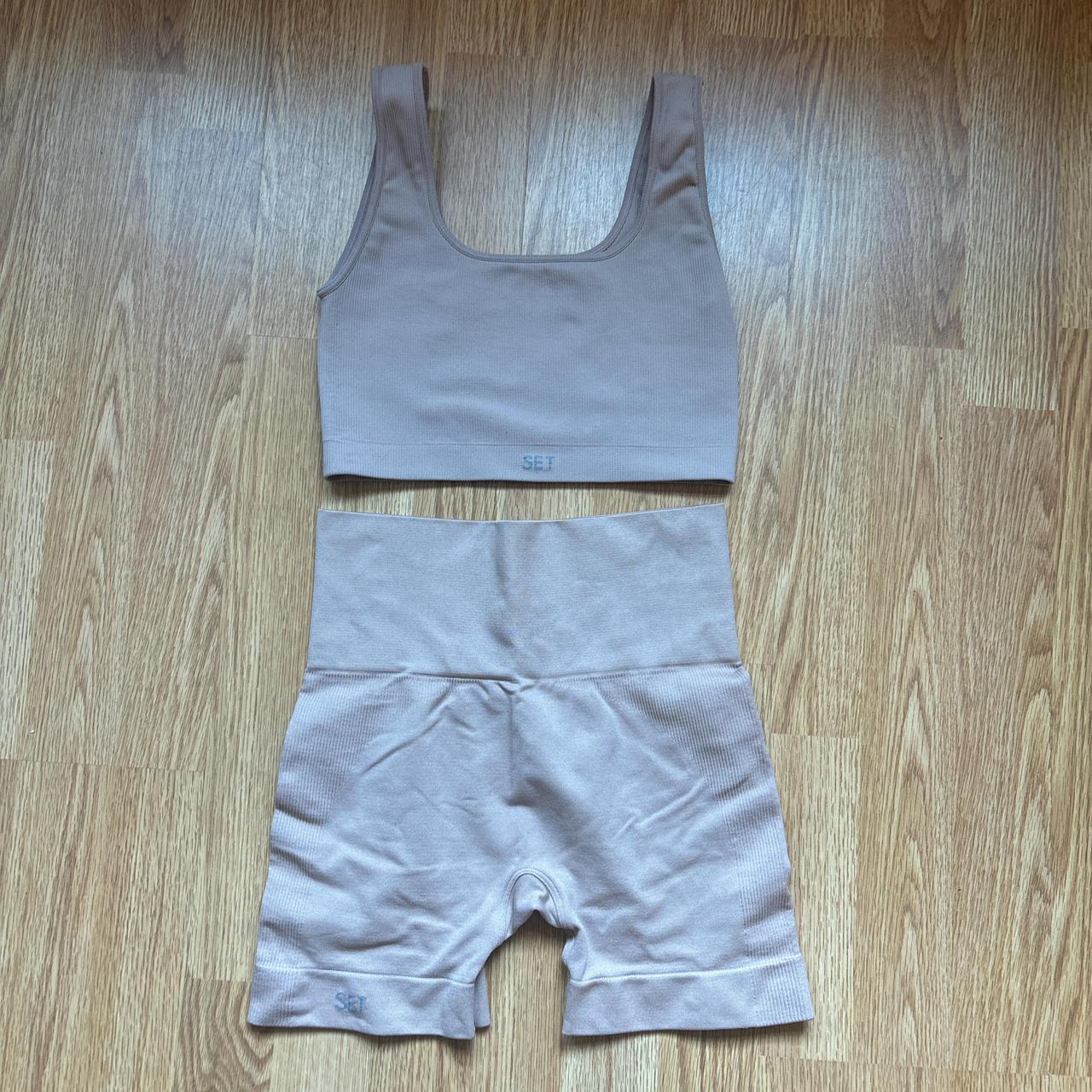 Baby pink set active set, top is M bottoms are S - Depop