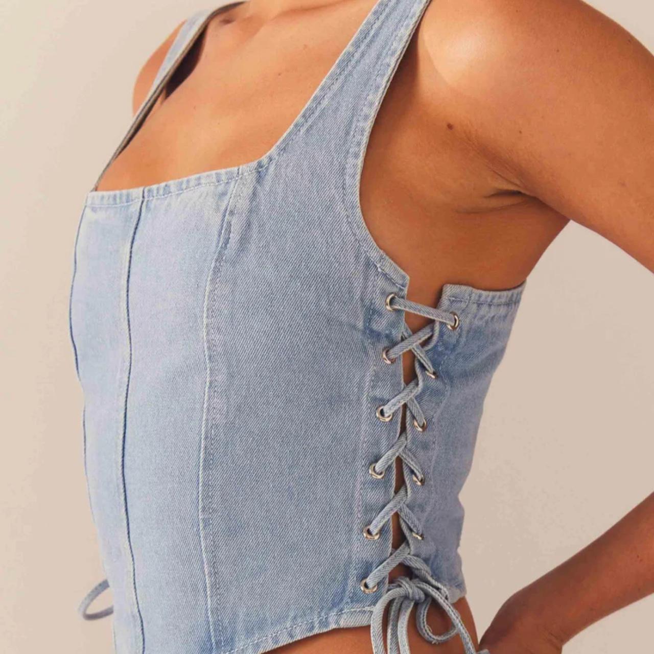 Giddy Up Denim Bustier Top - Subdued Blue