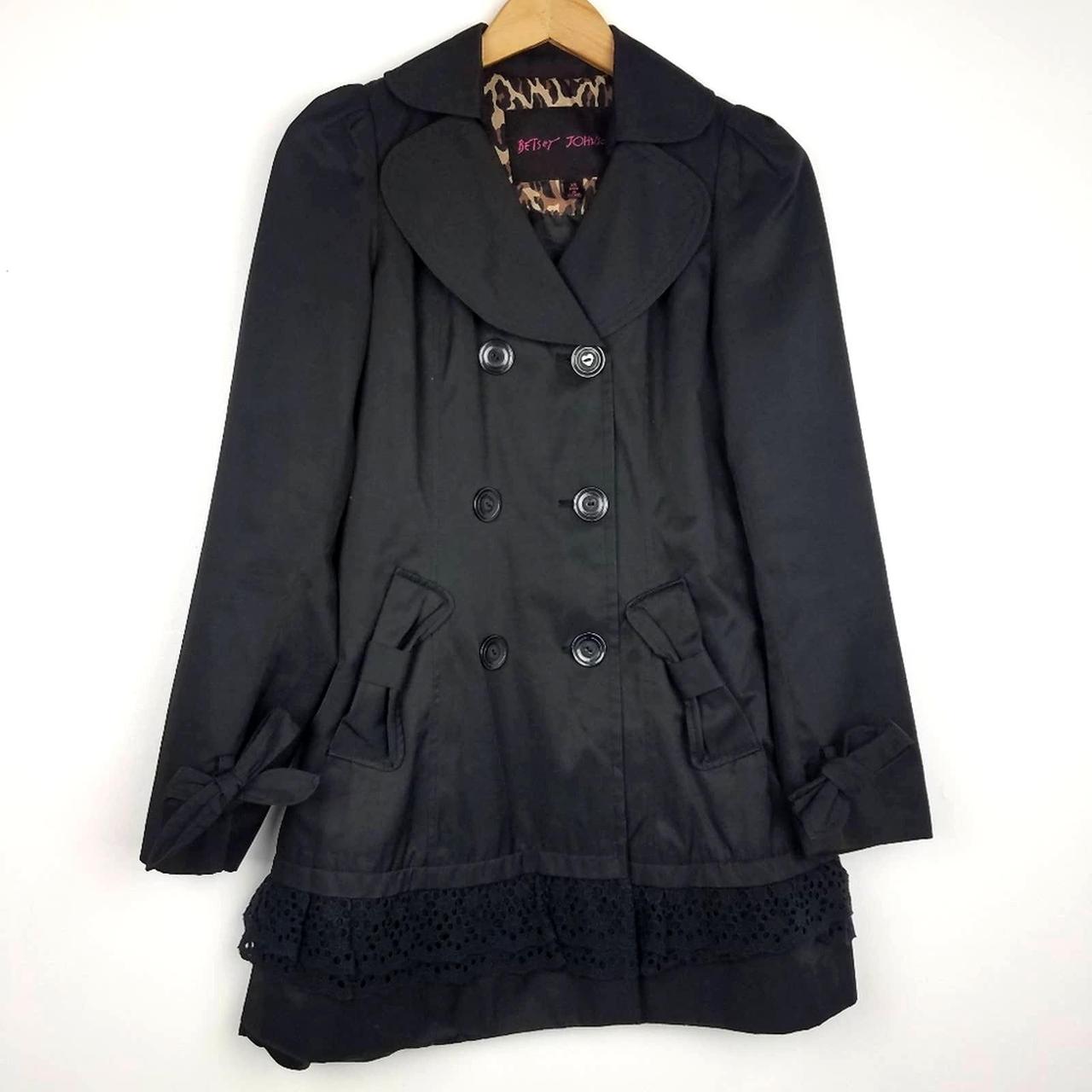 Betsey Johnson Raincoat Trench Coat Jacket Black