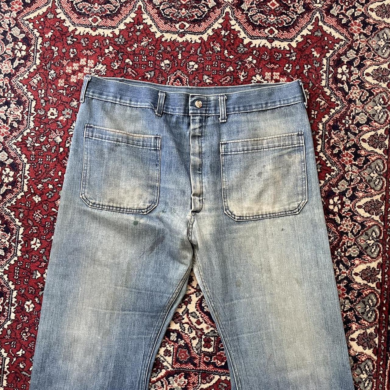 70s vintage distressed seafarers flare jeans has... - Depop