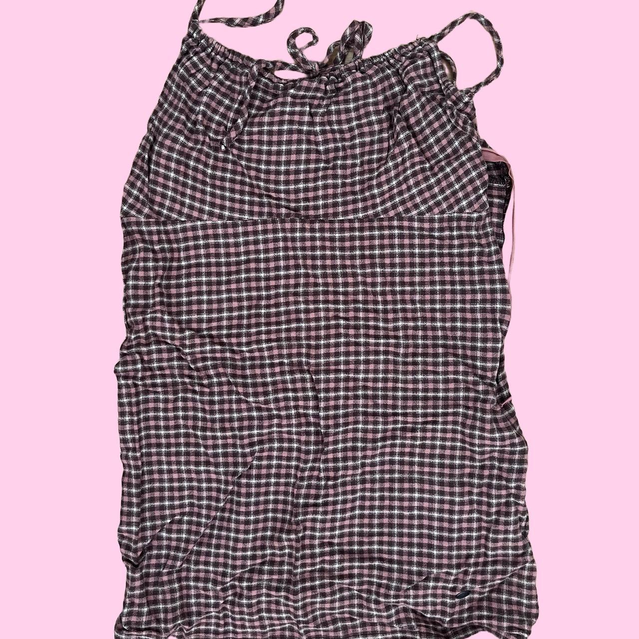 Pink and black plaid halter dress pull and bear - Depop