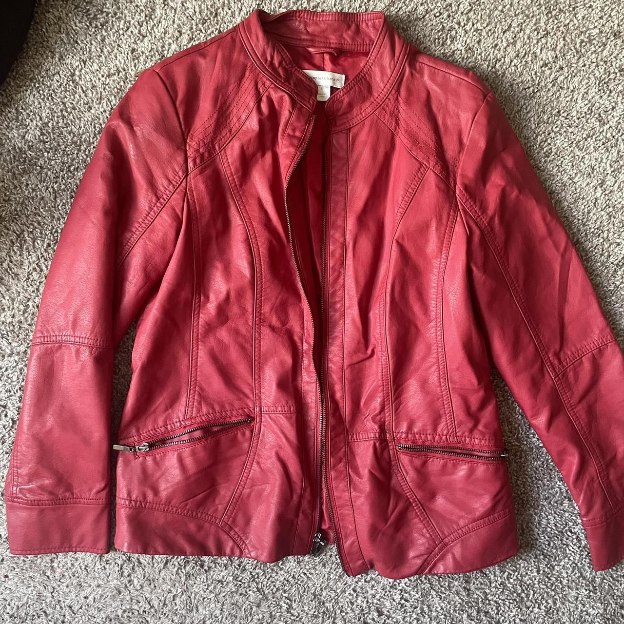 Red Faux Leather Jacket- Christopher & Banks Jacket... - Depop